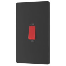 British General Evolve 45A 1-Gang 2-Pole Cooker Switch Matt Black with LED with Black Inserts