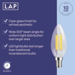 LAP  E14 Candle LED Light Bulb Clear 470lm 2.2W 2 Pack