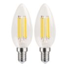 LAP  E14 Candle LED Light Bulb Clear 470lm 2.2W 2 Pack