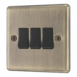 LAP  20A 16AX 3-Gang 2-Way Switch  Antique Brass with Black Inserts