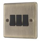 LAP  20A 16AX 3-Gang 2-Way Switch  Antique Brass with Black Inserts