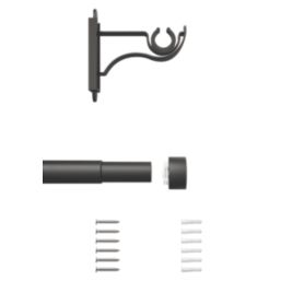 Rothley Matt Black Extendable Curtain Pole w/ Stud Finials 28mm x 125-216cm