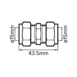 Flomasta  Brass Compression Equal Couplers 15mm 2 Pack