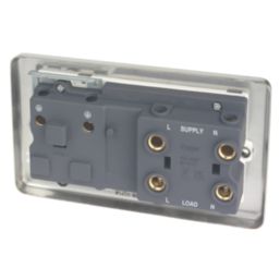 Hager Sollysta WRCC50NBSW 45A 1-Gang 2P+E Cooker Switch & 13A DP Switched Socket Brushed Steel with LED with White Inserts