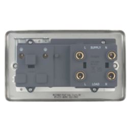 Hager Sollysta WRCC50NBSW 45A 1-Gang 2P+E Cooker Switch & 13A DP Switched Socket Brushed Steel with LED with White Inserts