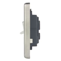 Hager Sollysta WRCC50NBSW 45A 1-Gang 2P+E Cooker Switch & 13A DP Switched Socket Brushed Steel with LED with White Inserts