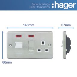 Hager Sollysta WRCC50NBSW 45A 1-Gang 2P+E Cooker Switch & 13A DP Switched Socket Brushed Steel with LED with White Inserts