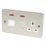 Hager Sollysta WRCC50NBSW 45A 1-Gang 2P+E Cooker Switch & 13A DP Switched Socket Brushed Steel with LED with White Inserts