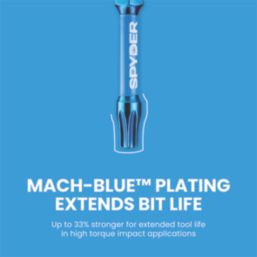 Spyder Mach-Blue 1/4" 50mm Hex Shank TX25 Impact Driver Bits
 5 Pack