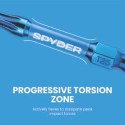Spyder Mach-Blue 1/4" 50mm Hex Shank TX25 Impact Driver Bits
 5 Pack