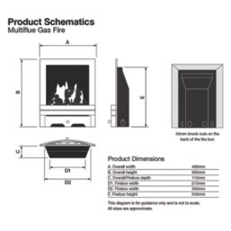 Focal Point Blenheim Brass Rotary Control Inset Gas Multiflue Fire 480mm x 108mm x 585mm
