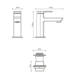 Aqualisa Downtown Black 130mm Standard Lever Mono Basin Pillar Tap  With Clicker Waste