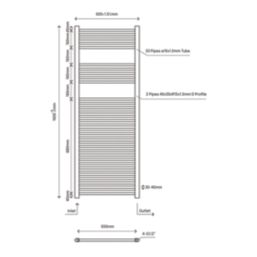 Flomasta 1600mm x 600mm 2783BTU Black Flat  Towel Radiator