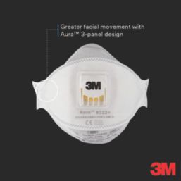 3M 9322+ Aura Cool Flow Comfort Disposable Valved Masks P2 10 Pack