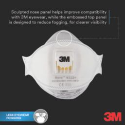 3M 9322+ Aura Cool Flow Comfort Disposable Valved Masks P2 10 Pack