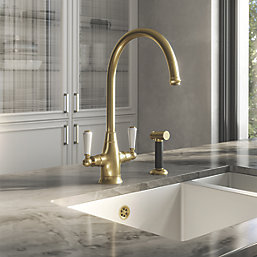 ETAL Oswald  Dual Lever Kitchen Mixer with Rinse Brushed Brass