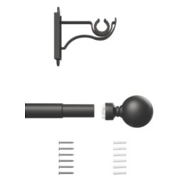 Rothley Matt Black Extendable Curtain Pole w/ Orb Finials 28mm x 71-120cm