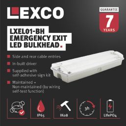 Lexco  Indoor Maintained or Non-Maintained Emergency Rectangular LED Bulkhead White 3.5W 150lm