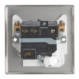 Contactum iConic 13A Switched Fused Spur & Flex Outlet  Brushed Steel with White Inserts