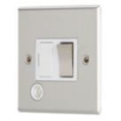 Contactum iConic 13A Switched Fused Spur & Flex Outlet  Brushed Steel with White Inserts