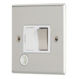 Contactum iConic 13A Switched Fused Spur & Flex Outlet  Brushed Steel with White Inserts