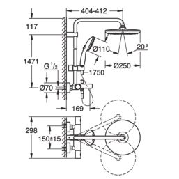 Grohe Vitalio Start 250 HP Rear-Fed Exposed Chrome Thermostatic Bath/Shower System