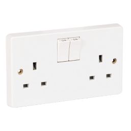 Crabtree Capital 13A 2-Gang SP Switched Plug Socket White
