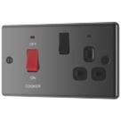 LAP  45A 2-Gang DP Cooker Switch & 13A DP Switched Socket Black Nickel with LED with Black Inserts
