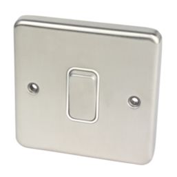 Hager Sollysta WRDP84BSW 20A 1-Gang 2P+E Control Switch Brushed Steel  with White Inserts