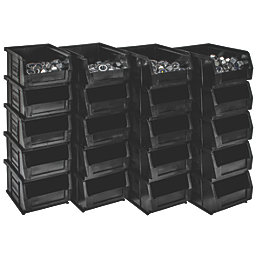 Barton TC2 Semi-Open-Fronted Recycled Storage Containers 1.27Ltr Black 20 Pack