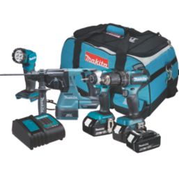 Makita DLX4138T01 18V 3 x 5.0Ah Li Ion LXT Brushless Cordless 4 Piece Combi Kit Screwfix