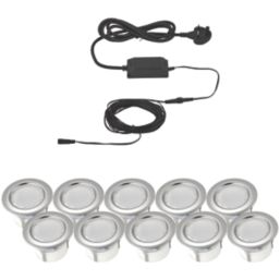LAP Apollo White 45mm Outdoor Round LED Deck Light Kit Polished Stainless Steel 4.8W 10 x 18lm 10 Pack