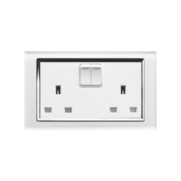 Retrotouch Crystal 13A 2-Gang DP Switched Plug Socket White Glass