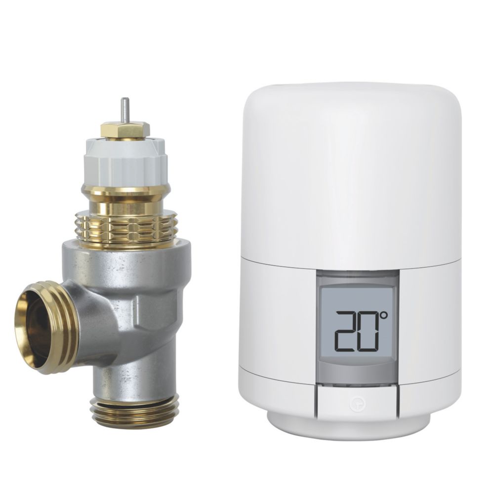 Hive White Angled Thermostatic Smart TRV Head & Body 15mm x 1/2" Screwfix