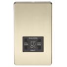 Knightsbridge  2-Gang Dual Voltage Shaver Socket 115 V / 230V Polished Brass with Black Inserts
