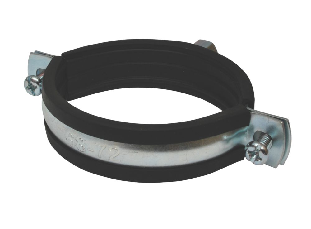 Tesla 6872mm RubberLined Pipe Clips Black / Steel 2 Pack Screwfix