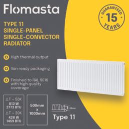 Flomasta 500mm x 1000mm 2773BTU White Type 11 Convector Radiator