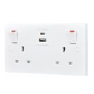 British General 900 Series 13A 2-Gang SP Switched Socket + 4.2A 10.5W 2-Outlet Type A & C USB Charger White