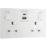 British General Evolve 13A 2-Gang SP Switched Socket + 3A 30W 2-Outlet Type A & C USB Charger Pearlescent White with White Inserts