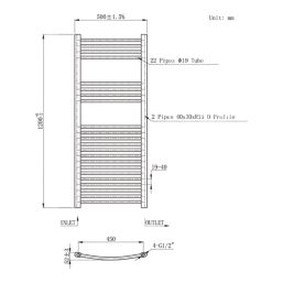 Flomasta 1200mm x 500mm 1815BTU White Curved  Towel Radiator