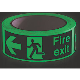 Nite-Glo Fire Exit Left Tape Green & White 10m x 40mm