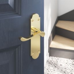 Cooke & Lewis Lulworth Fire Rated Latch Lever on Backplate Handle Pair Polished Brass