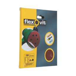 Flexovit  A203F 120 Grit 8-Hole Punched Multi-Material Sanding Discs 150mm 6 Pack