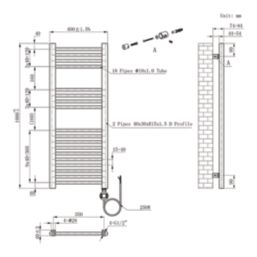 Flomasta 1000mm x 400mm 853BTU White Flat Electric Towel Radiator