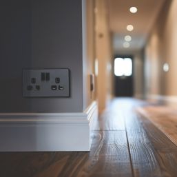 British General Evolve 13A 2-Gang SP Switched Socket Grey  with Black Inserts