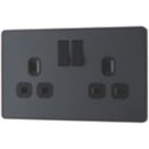 British General Evolve 13A 2-Gang SP Switched Socket Grey  with Black Inserts