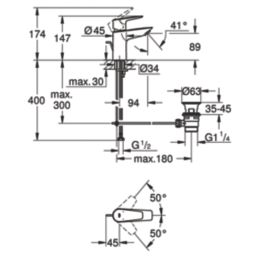 Grohe StartEdge Chrome 147mm Cloakroom Lever Mono Basin Mixer Tap