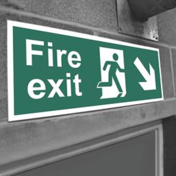 Essentials  Non Photoluminescent "Fire Exit Man Down Right Arrow" Sign 150mm x 400mm