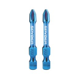 Spyder Mach-Blue 1/4" 50mm Hex Shank PZ2 Impact Driver Bits
 2 Pack