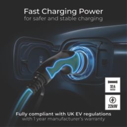 Masterplug 32A 22kW 3-Phase Mode 3 Type 2 Plug EV Charging Cable 5m